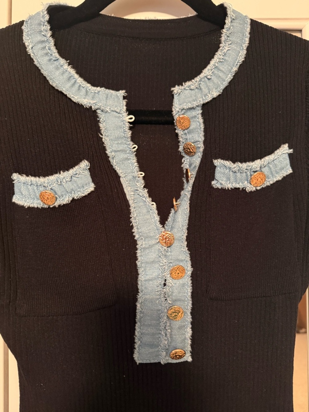 Black Knit Midi Dress with Blue Trim - Picture 3 of 5